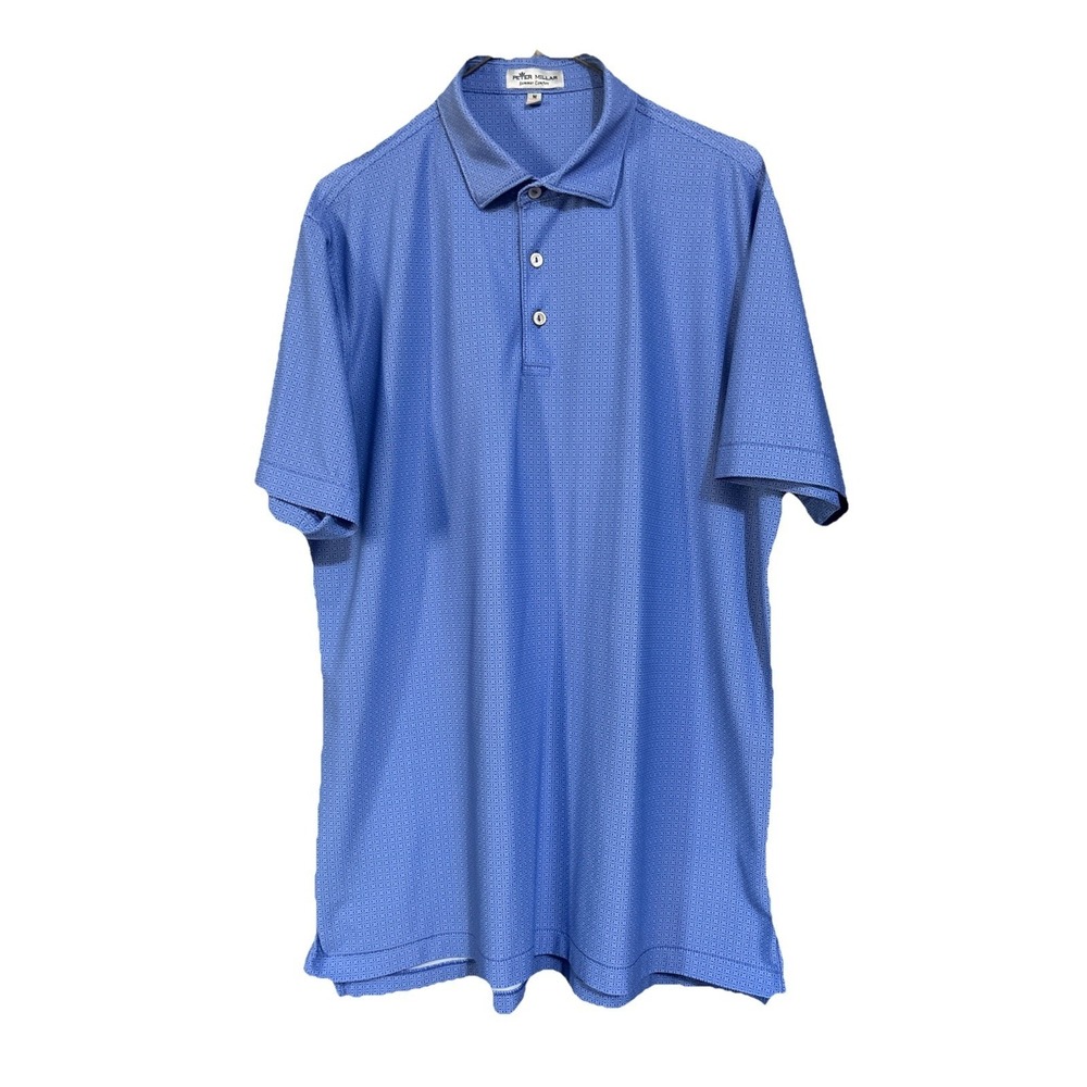 Peter Millar Summer Comfort Men's Polo Shirt M Light Blue Starburst AOP RN100308